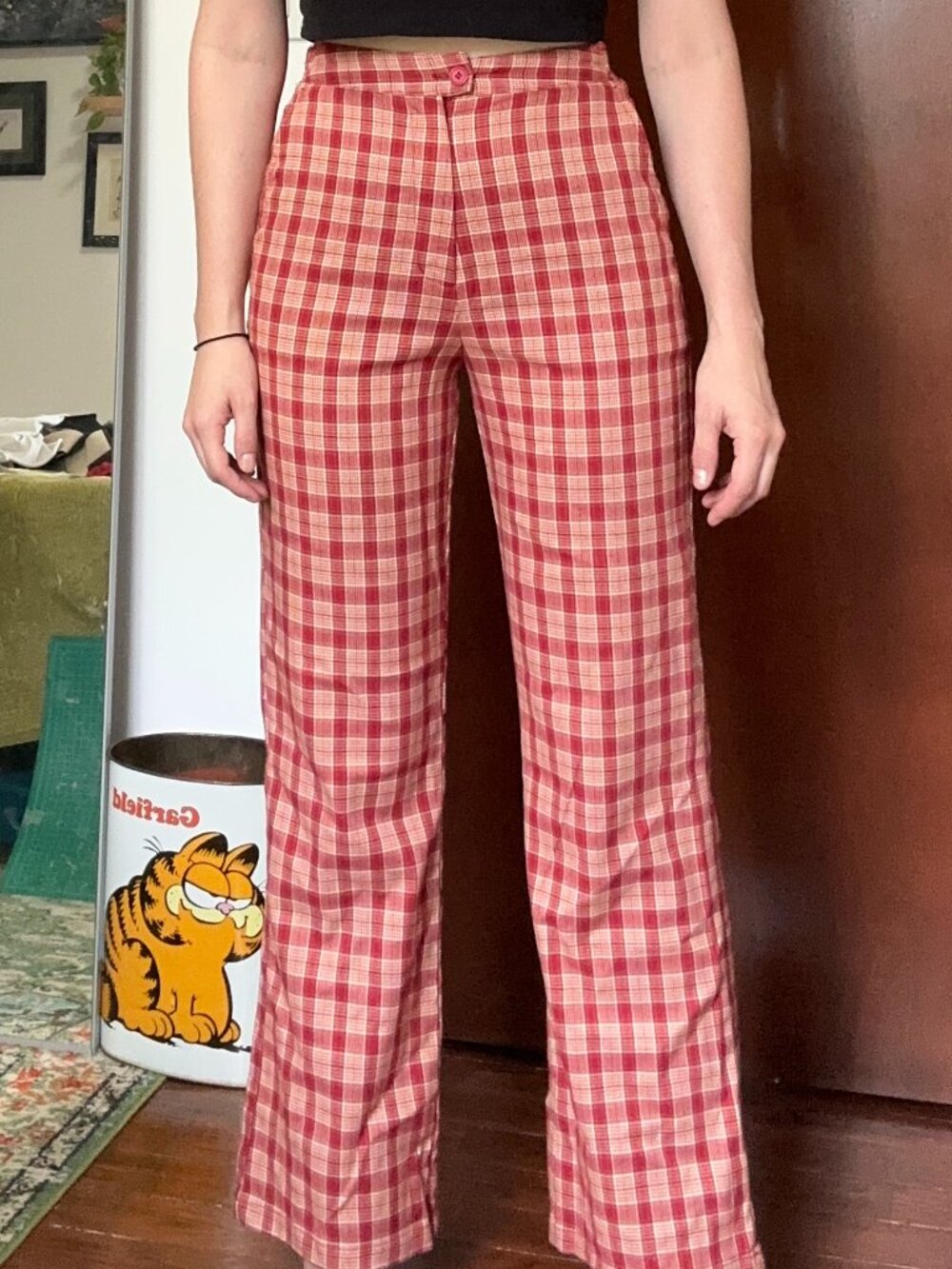 John Galt / Brandy Melville Valentina Red Plaid high-waisted wide-leg pants 26"